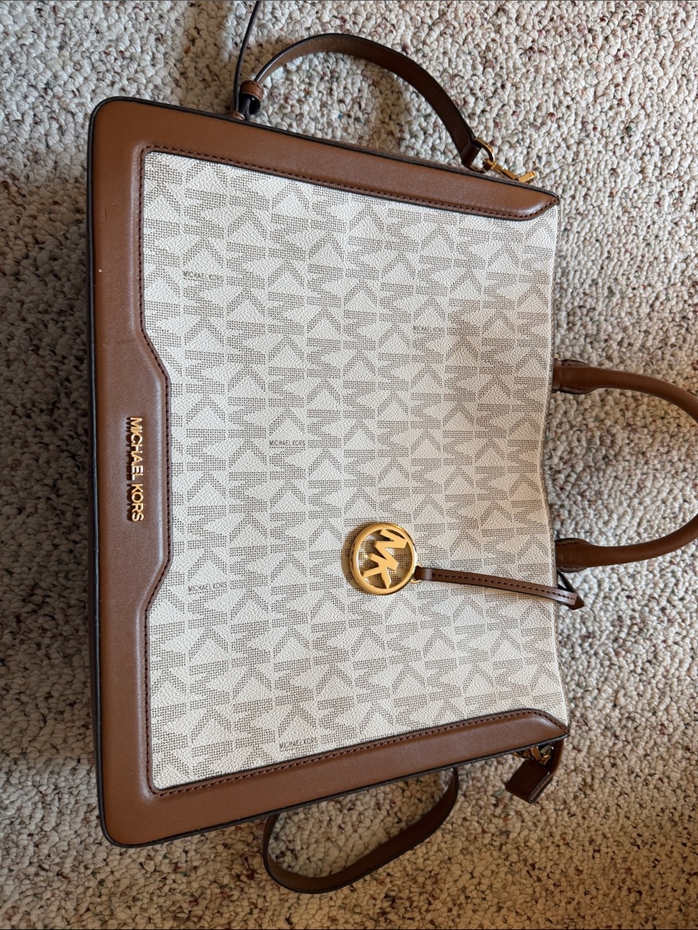 Michael Kors Cream and Brown Signature Logo Tote